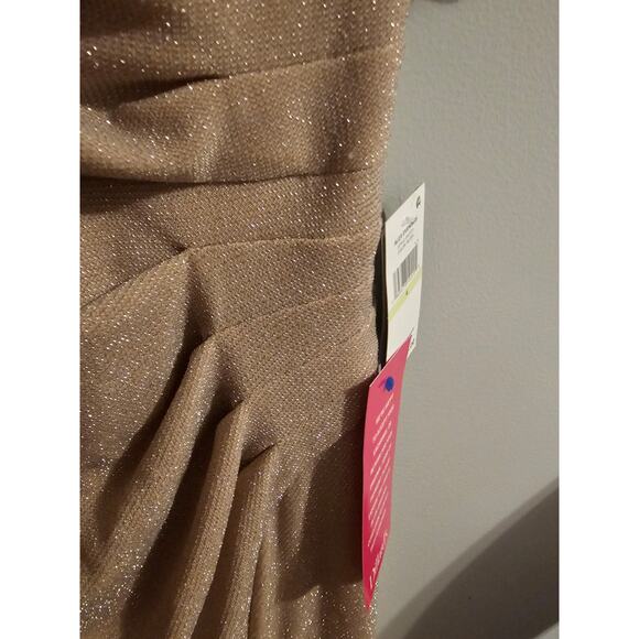 Alex Evenings Metallic Embellished Flutter Sleeve Boat Neck Ruched Waist  Gown 4 - Picture 8 of 9